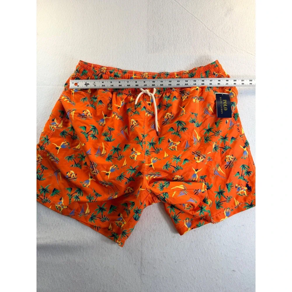 Polo Ralph Lauren Mens Orange Tropical Hula Sailboat Swim Trunks 1XB NWT